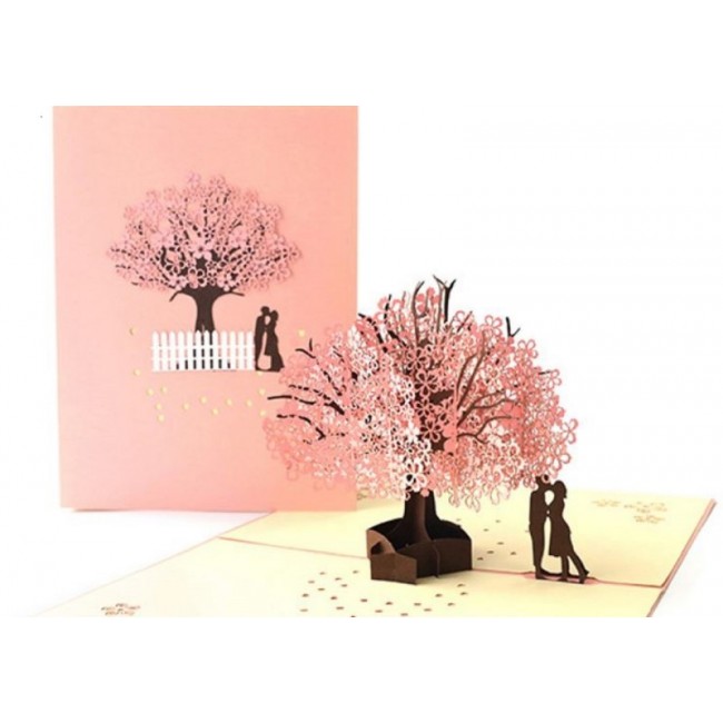 Handmade 3D Pop Up Card Pink Sakura Couple Birthday,wedding Anniversary,engagement,valentine's Day,big Day Wedding Gift,proposal